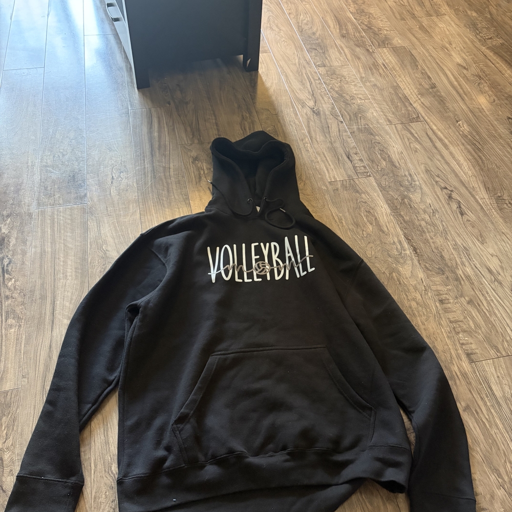Amazon Black Hoodie with White "Volleyball" And Gray "Mom"